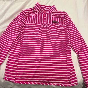 Vineyard Vines Pink and White Striped Quarter-Zip
